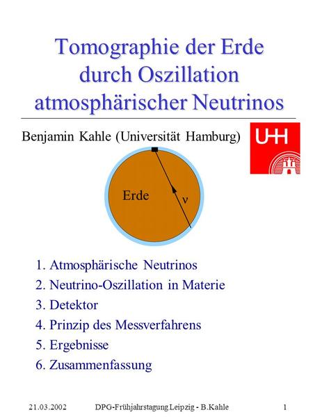 Tomographie der Erde durch Oszillation atmosphärischer Neutrinos