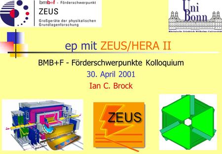Ep mit ZEUS/HERA II BMB+F - Förderschwerpunkte Kolloquium 30. April 2001 Ian C. Brock.