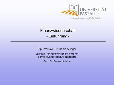 Finanzwissenschaft - Einführung -