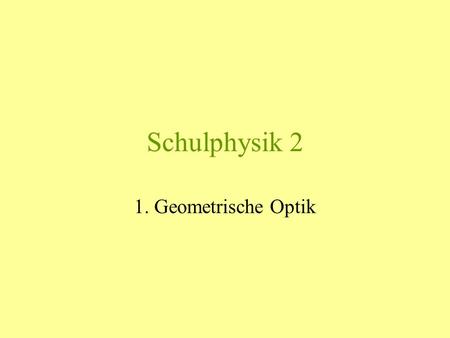 Schulphysik 2 1. Geometrische Optik.