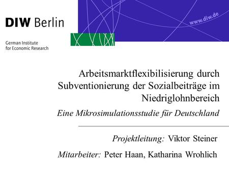Arbeitsmarktflexibilisierung durch Subventionierung der Sozialbeiträge im Niedriglohnbereich Eine Mikrosimulationsstudie für Deutschland Projektleitung:
