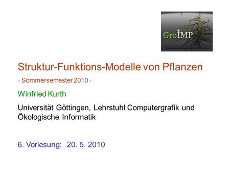 Struktur-Funktions-Modelle von Pflanzen - Sommersemester 2010 - Winfried Kurth Universität Göttingen, Lehrstuhl Computergrafik und Ökologische Informatik.