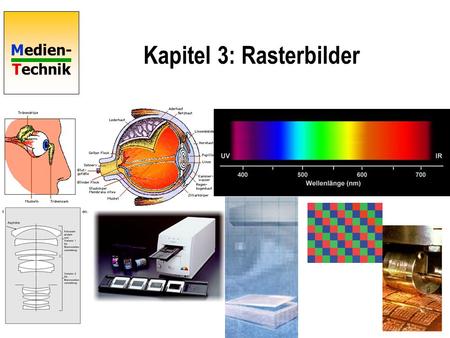 Medien- Technik Kapitel 3: Rasterbilder. Medien- Technik media type image representation Farbmodelle (CIE, RGB, HSB, CMYK) Alpha-Kanäle (Transparenzbereiche)