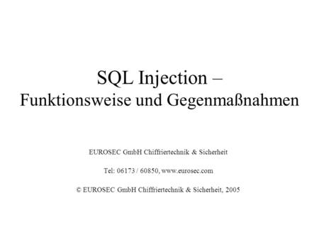 SQL Injection – Funktionsweise und Gegenmaßnahmen