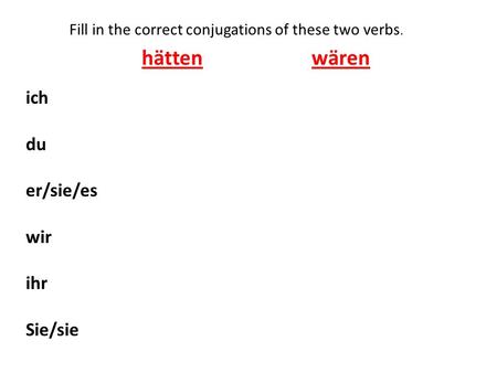 Fill in the correct conjugations of these two verbs.