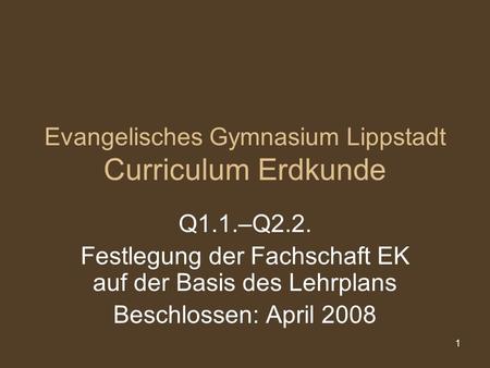 Evangelisches Gymnasium Lippstadt Curriculum Erdkunde
