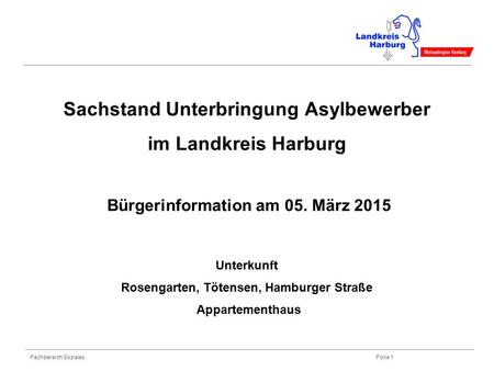 Sachstand Unterbringung Asylbewerber im Landkreis Harburg Bürgerinformation am 05. März 2015 Unterkunft Rosengarten, Tötensen, Hamburger Straße.