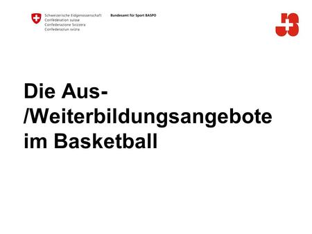 Die Aus- /Weiterbildungsangebote im Basketball. 2 Bundesamt für Sport BASPO Jugend+Sport Inhalt Kaderbildung Websiten.