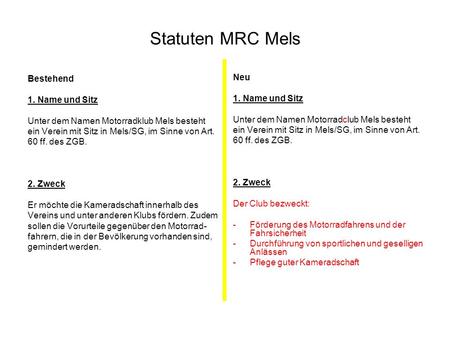 Statuten MRC Mels Bestehend Neu 1. Name und Sitz 1. Name und Sitz