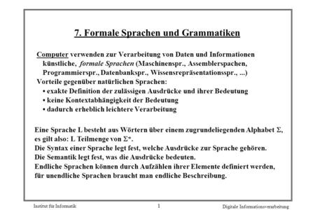 7. Formale Sprachen und Grammatiken