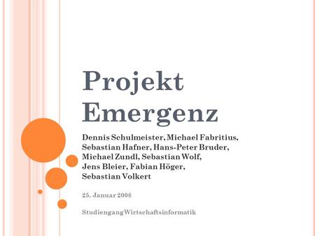 Projekt Emergenz Dennis Schulmeister, Michael Fabritius,