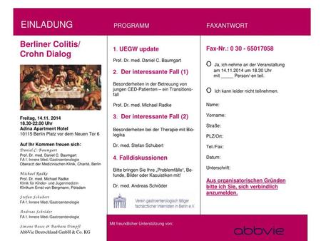 14.11.2014 Berliner Colitis /Crohn-Dialog. 14.11.2014 Berliner Colitis /Crohn-Dialog.