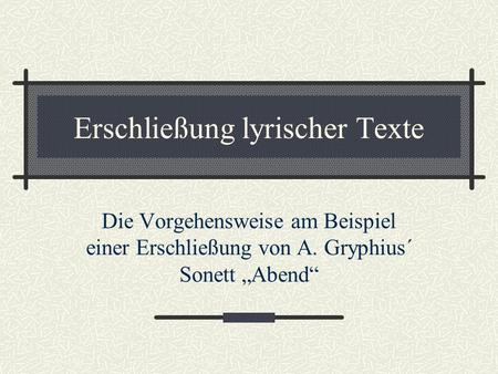 Erschließung lyrischer Texte