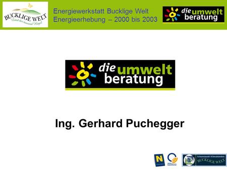 Energiewerkstatt Bucklige Welt Energieerhebung – 2000 bis 2003 Ing. Gerhard Puchegger.