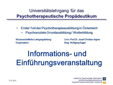Universitätslehrgang für das Psychotherapeutische Propädeutikum