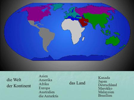 die Welt das Land der Kontinent Asien Amerika Afrika Europa Australien