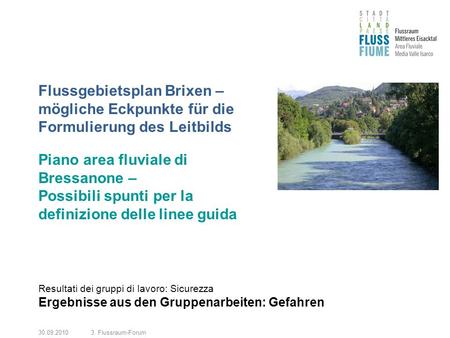 30.09.20103. Flussraum-Forum Flussgebietsplan Brixen – mögliche Eckpunkte für die Formulierung des Leitbilds Piano area fluviale di Bressanone – Possibili.
