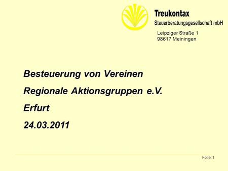Besteuerung von Vereinen Regionale Aktionsgruppen e.V. Erfurt