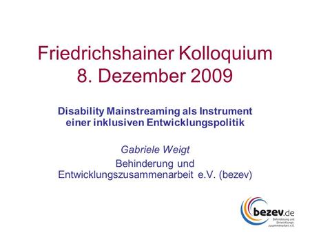 Friedrichshainer Kolloquium 8. Dezember 2009