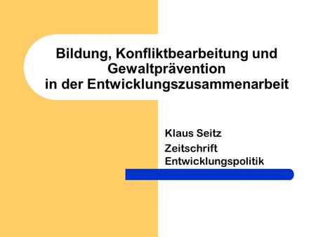 Klaus Seitz Zeitschrift Entwicklungspolitik