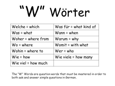 “W” Wörter Welche = which Was für = what kind of Was = what