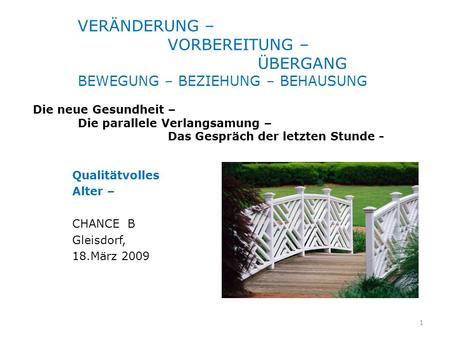 Qualitätvolles Alter – CHANCE B Gleisdorf, 18.März 2009