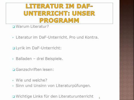 Literatur im DaF-Unterricht: unser Programm