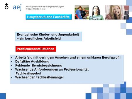 Arbeitsgemeinschaft der Evangelischen Jugend in Deutschland e.V. (aej) Arbeitsgemeinschaft der Evangelischen Jugend in Deutschland e.V. (aej) Hauptberufliche.