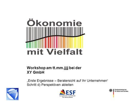 1 Workshop am tt.mm.jjjj bei der XY GmbH Erste Ergebnisse – Beratersicht auf Ihr Unternehmen Schritt d) Perspektiven ableiten.
