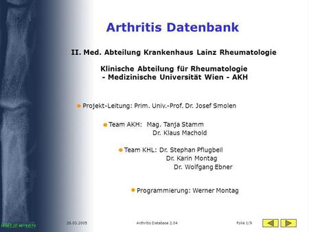 Arthritis Datenbank II. Med. Abteilung Krankenhaus Lainz Rheumatologie