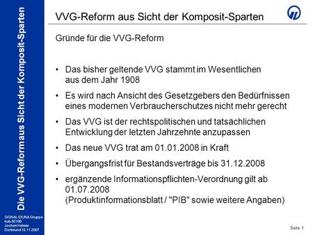 VVG-Reform aus Sicht der Komposit-Sparten