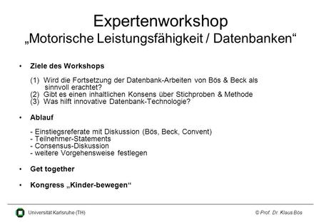 Expertenworkshop „Motorische Leistungsfähigkeit / Datenbanken“