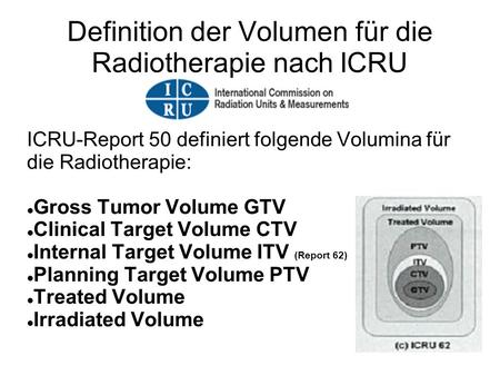 Definition der Volumen für die Radiotherapie nach ICRU