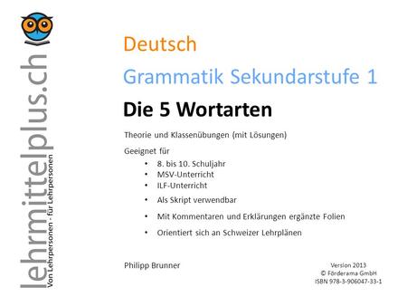 Deutsch Grammatik Sekundarstufe 1 Die 5 Wortarten