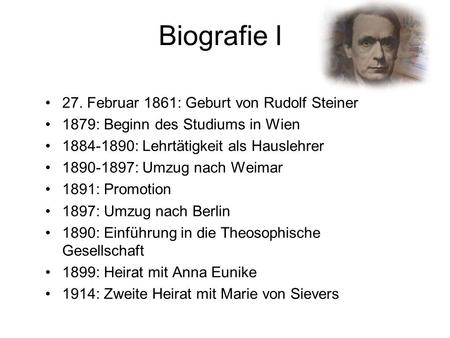 Biografie I 27. Februar 1861: Geburt von Rudolf Steiner