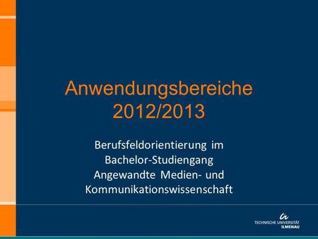 Anwendungsbereiche 2012/2013 Berufsfeldorientierung im Bachelor-Studiengang Angewandte Medien- und Kommunikationswissenschaft.