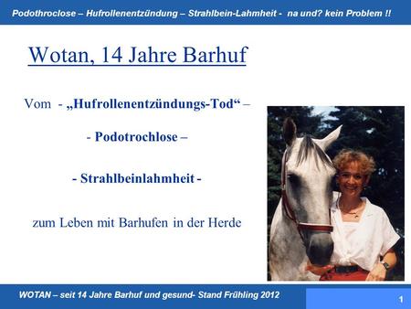 Wotan, 14 Jahre Barhuf Vom - „Hufrollenentzündungs-Tod“ – - Podotrochlose – - Strahlbeinlahmheit - zum Leben mit Barhufen in der Herde.