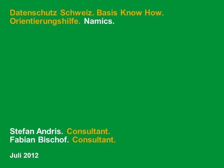 Datenschutz Schweiz. Basis Know How. Orientierungshilfe. Namics.