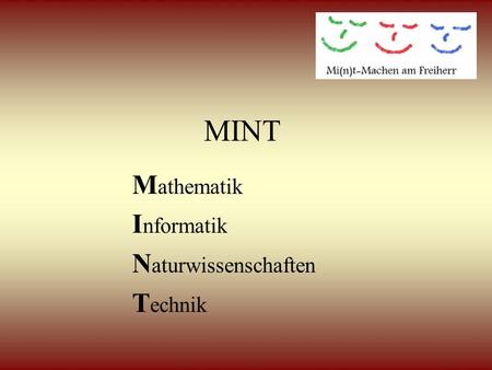 MINT M athematik I nformatik N aturwissenschaften T echnik.