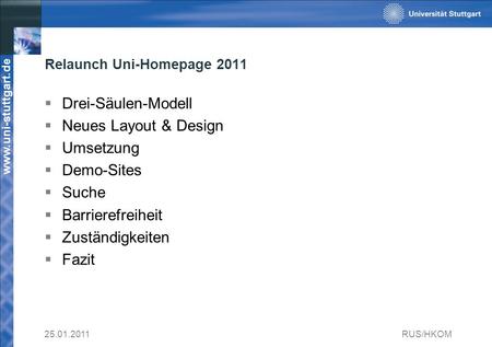 Relaunch Uni-Homepage 2011