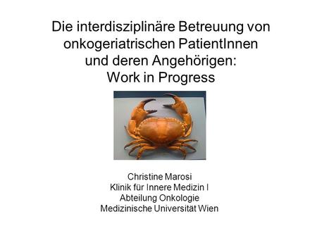 Die interdisziplinäre Betreuung von onkogeriatrischen PatientInnen und deren Angehörigen: Work in Progress Christine Marosi Klinik für Innere Medizin.
