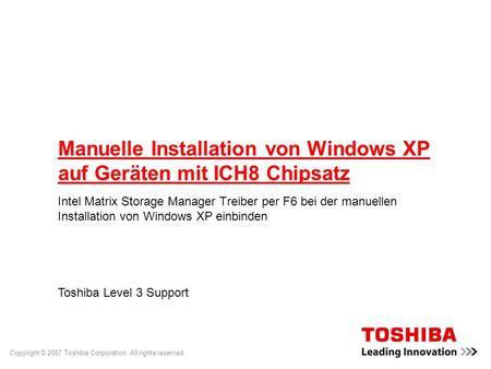 Manuelle Installation von Windows XP auf Geräten mit ICH8 Chipsatz