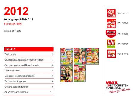 2012 Anzeigenpreisliste Nr. 2 Für-mich-Titel INHALT Titelporträts 2