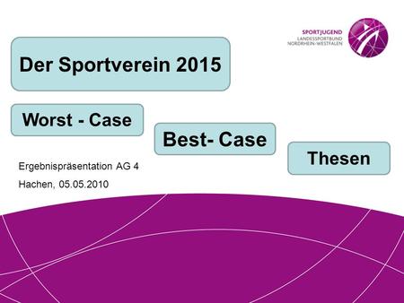 Der Sportverein 2015 Worst - Case Best- Case Thesen Ergebnispräsentation AG 4 Hachen, 05.05.2010.
