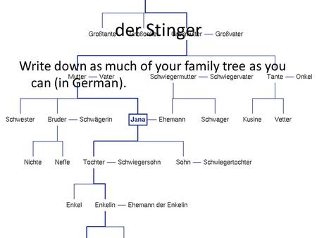 Der Stinger Write down as much of your family tree as you can (in German).