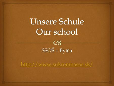 SSOŠ – Bytča    Unsere Schule heißt Privat Oberschule - Fach Unternehmen.  Wir sind 61 Tagesschüler in der Schule.  Wir.