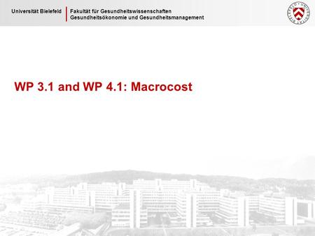 Fakultät für Gesundheitswissenschaften Gesundheitsökonomie und Gesundheitsmanagement Universität Bielefeld WP 3.1 and WP 4.1: Macrocost.