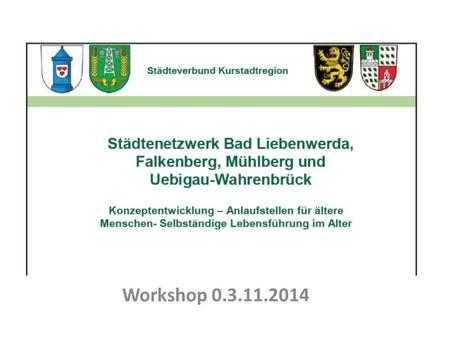 Städtenetzwerk Bad Liebenwerda, Falkenberg, Mühlberg, Uebigau- Wahrenbrück Workshop 0.3.11.2014.