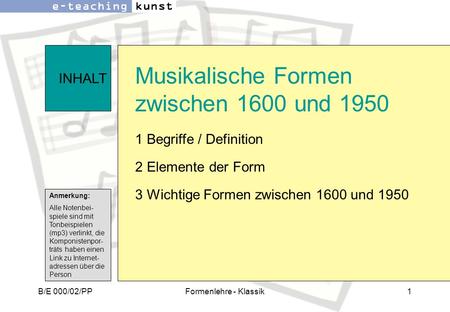 Musikalische Formen zwischen 1600 und 1950