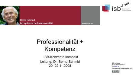 CC-by-Lizenz, Autor: Bernd Schmid für isb-w.euisb-w.eu Systemische Professionalität 2013 www.isb-w.eu Professionalität + Kompetenz ISB-Konzepte kompakt.